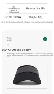 Size chart showing 54-60cm adjustable circumference ice silk sun visor with 10cm brim