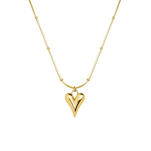 Minimalist gold titanium steel heart pendant necklace with fine beaded chain