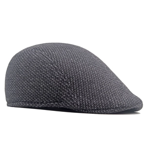 Men's wool flat cap in dark grey textured knit, classic warm winter ivy hat for daily use