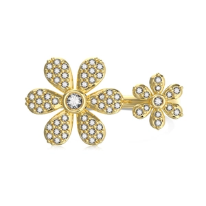 Luxurious S925 sterling silver ring with twin flower design and cubic zirconia pavé