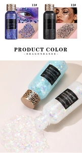 Macro-opname van glitter make-up sets met blauwe en zwarte holografische lovertjes