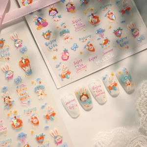Autocollants Art Des Ongles Lapin Carotte Scintillants Laser Décalcomanies Manucure Autocollants Enfants Femmes