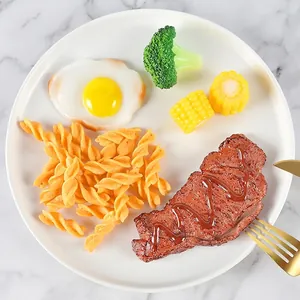 Realistische Kunstmatige Voedsel Biefstuk Maaltijd Modellen PVC Nep Gebakken Ei Broccoli Maïs Pasta Voor Keuken Decoratie Speelgoed Fotografie Props