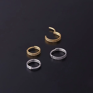 Double row geometric stainless steel nose ring set in gold and silver finish