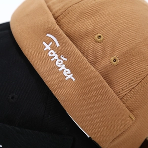Retro canvas dock worker hat with forever embroidery in khaki and black color