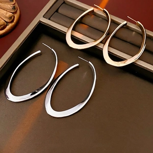 Large Oval Hoop Earrings Twisted Geometric Irregular Polished Copper With Silver Earring Post Chic Minimalist For Women