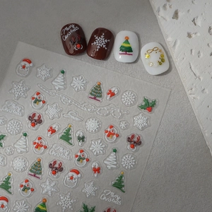 5D embossed Christmas nail stickers featuring Santa, reindeer and snowflakes patterns