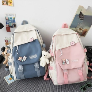 Fashionable large capacity student backpack in blue and pink color-block design