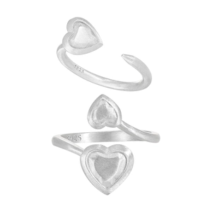 Minimalist S925 sterling silver brushed heart open rings shown from multiple angles
