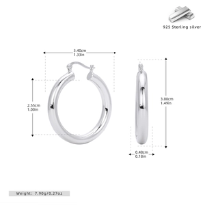 Detailed dimensions of 925 sterling silver hoop earrings with precise measurements