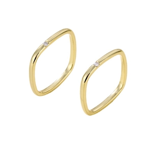 Minimalist square zircon rings in gold finish with single diamond accent for women