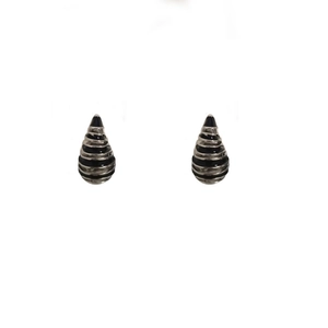 Minimalist teardrop shell earrings with black and silver stripes on gold plating