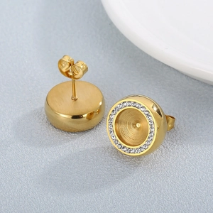 Edelstahl Ohrstecker Rund Geometrisch Vergoldet Zirkon Strass Eingelegt Minimalistischer Modeschmuck Für Damen