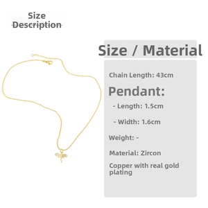 Detailed dimensions of gold dragonfly pendant necklace with cubic zirconia measurements