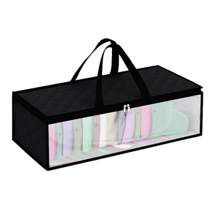 Quilted baseball cap storage bag with transparent PVC window and dual handles