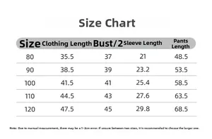 Detailed size chart for children cartoon pajamas including length, chest, and sleeve data
