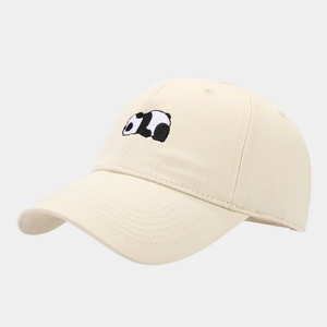 Off-white cotton baseball cap with cute panda embroidery and adjustable curved brim