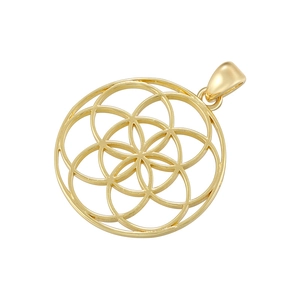 Golden Flower of Life geometric circle pendant necklace in a minimalist vintage style