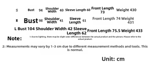 Detailed size chart showing measurements for the loose fit women's casual blazer jacket
