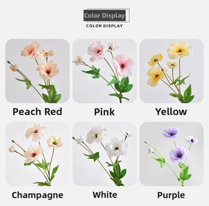 Detailed grid showing six realistic colors of multi-headed butterfly ranunculus silk flowers
