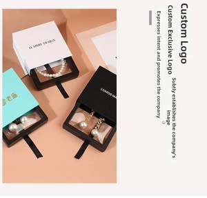 Detailed view of PE membrane jewelry display boxes with drawer slide and ribbon pull