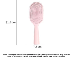 Pink massage air cushion hairbrush with dimensions 21.8cm by 7.5cm shown on white background