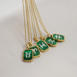 Tierkreiszeichen Anhänger Halskette 18K Vergoldet Edelstahl Grün Malachit Konstellation Schmuck Für Damen Herren