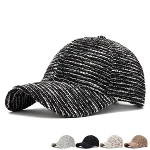 Unisex tweed baseball cap in black and white pattern with autumn winter warm fabric