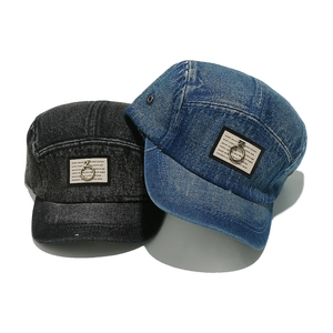 Vintage washed denim 5-panel baseball cap in dark grey and classic indigo blue