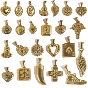 24K gold plated stainless steel pendants in vintage heart, star, and eye motifs