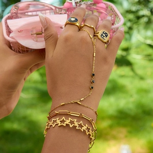 Luxurious 18k gold plated stainless steel star bracelet and ring set for women
