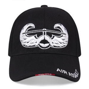 Tactical black baseball cap with white Air Assault eagle embroidery and side lettering