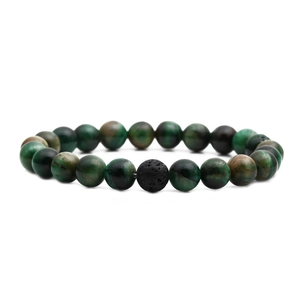 Natural volcanic lava and green tiger eye stone beaded bracelet for men and women