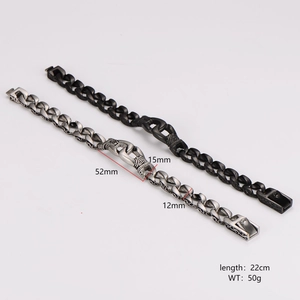 Men's retro punk totem bracelets in black and vintage silver stainless steel finish