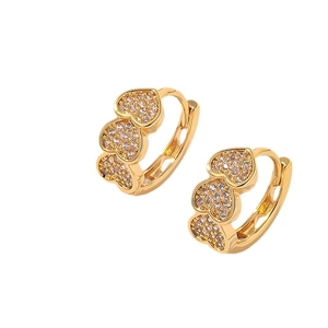 Elegant gold heart hoops featuring triple interlocking hearts with micro-pave zircons