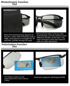Detail view of photochromic and polarized lens test for semi-rimless sunglasses