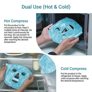 Blue cooling gel bead eye mask for dual-use hot and cold therapy to reduce puffiness