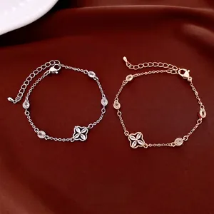 Dainty Clover Flower Bracelet Copper Cubic Zirconia Inlaid Adjustable Chain Gold Plated Elegant Jewelry For Women