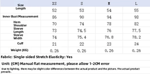 Detailed size chart for crew neck lantern sleeve blouse showing measurements in centimeters