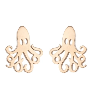 Pendientes minimalistas de pulpo en madera natural presentados sobre fondo blanco