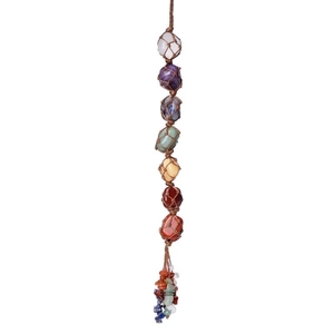 Handmade Tree of Life car hanging with 7 chakra natural stones and woven rope