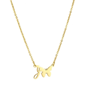 Goldene Schmetterlingskette mit J-Anhänger an einer Edelstahl-Kreuzkette