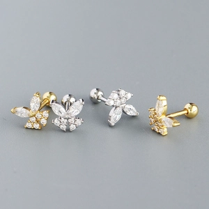 Butterfly Cartilage Stud Earrings With 925 Sterling Silver Earring Post Sparkling Cubic Zirconia Piercing Screw Back Jewelry