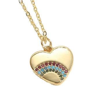 Golden heart necklace featuring vibrant rainbow zircon stones and fine cable chain