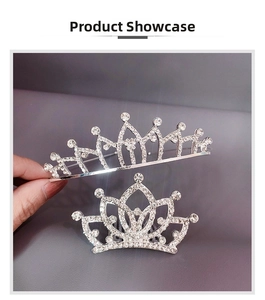 Detail of silver rhinestone crown headband and hair comb for girls princess costume