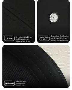Detail view of cotton baseball cap stitching, embroidery vents and sweatband texture