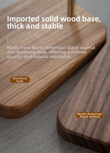 Detailed texture of Burmese Teak and Black Walnut wood bases for pour-over coffee stands