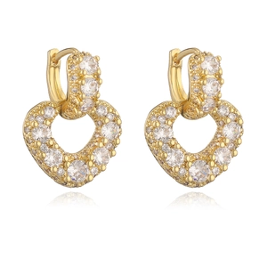 Exquisite 18K gold plated heart earrings featuring sparkling round cubic zirconia stones