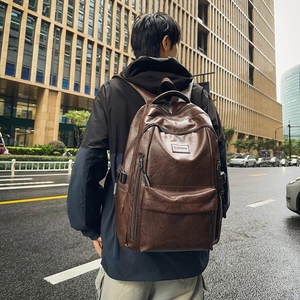 Retro PU Leather Backpack Large Capacity Water Resistant Laptop Travel School Bag For Men Streetwear