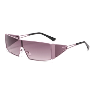 Y2K punk style rectangle wrap sunglasses with pink gradient lenses and metal frames